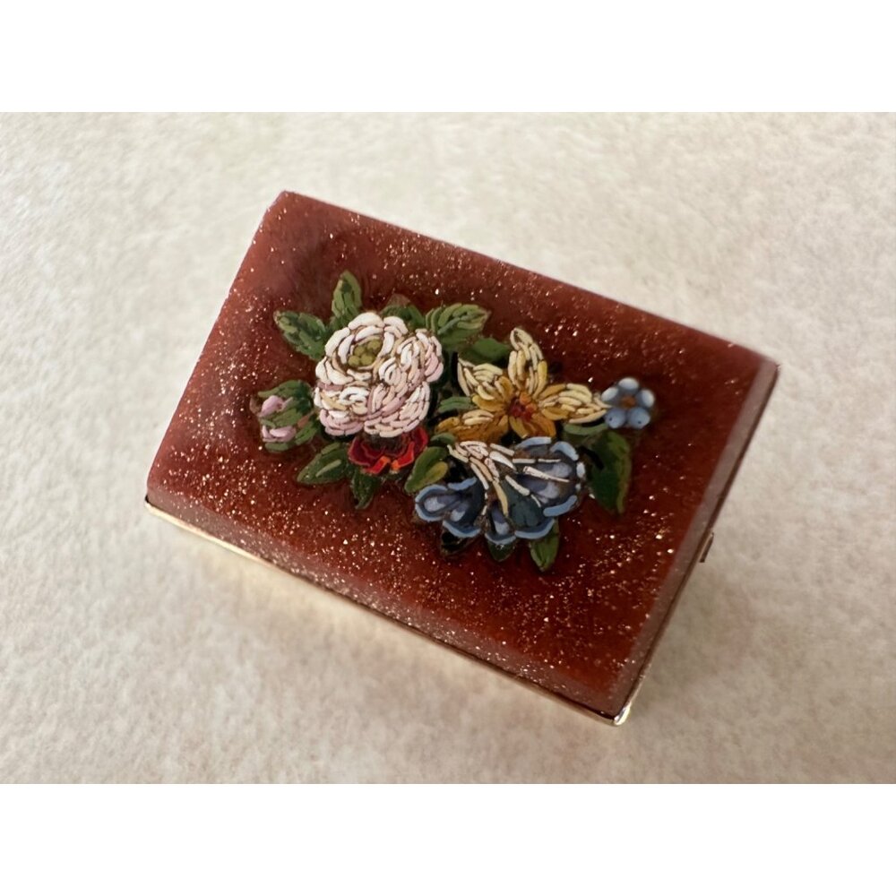 Antique Victorian Florentine floral pietra dura 18kt gold framed brooch pin - Picture 2 of 9